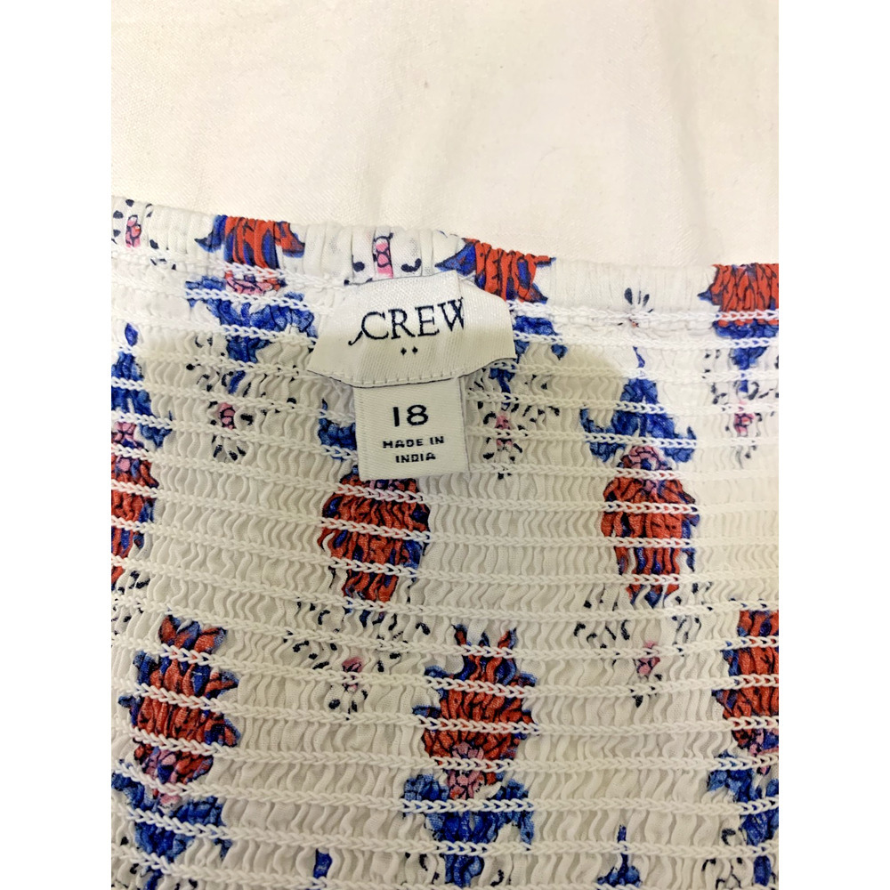 J. Crew 18 Dress Floral Red Blue White Tiered Line Back Smocked Sundress Cottage - Picture 7 of 8